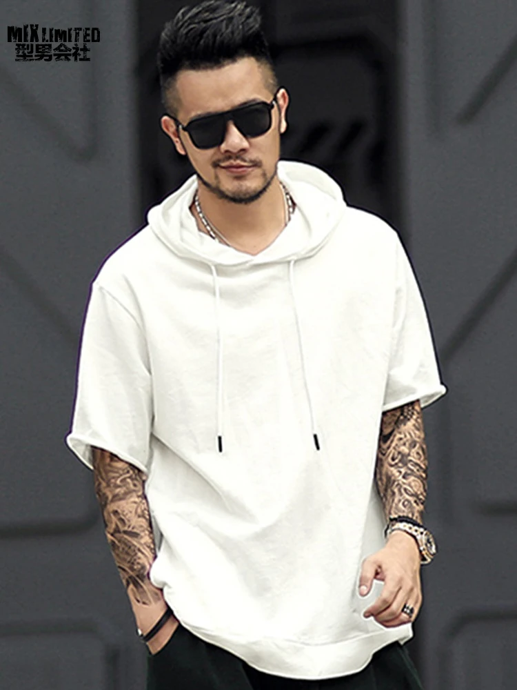 Men new spring solid hooded black short sleeve sweatshirt metrosexual men hoodies fashion cotton casual brand design F013 Men new spring solid hooded black short sleeve sweatshirt metrosexual men hoodies fashion cotton casual brand design F013