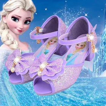 

2018 summer Disney new girl fish mouth high heel sandals princess shoes children's shoes Frozen Korean dance shoes Aisha shoes