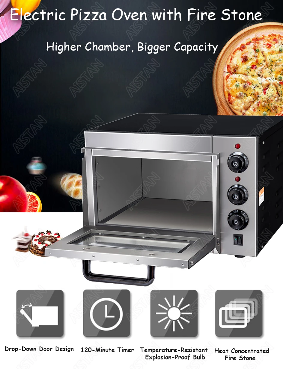 EP1AT electric single layer higher chamber pizza bakery oven with timer for commercial use for making bread, cake, pizza