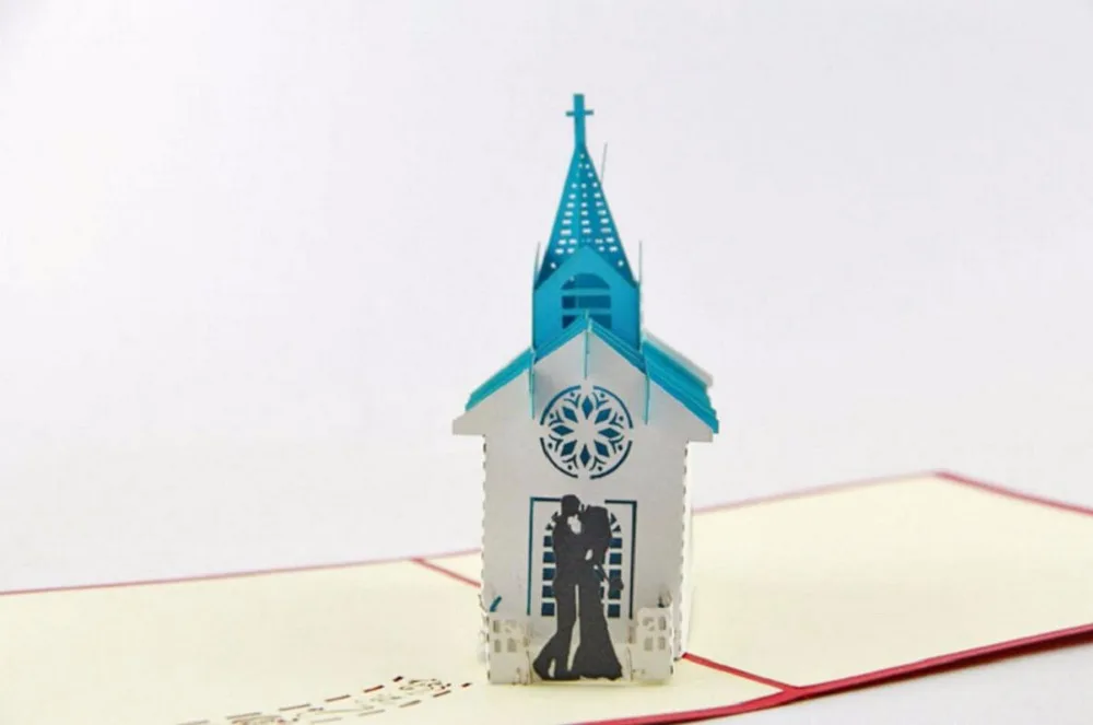  10pcs Bride Groom Church Handmade Kirigami Origami 3D Pop UP Greeting Cards Invitation card For Wed - 32812089064
