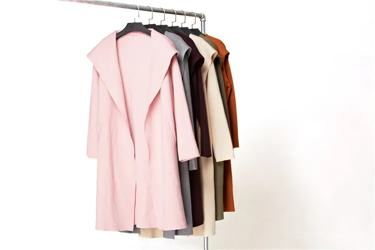 Autumn and winter Europe and the United States new fashion casual women's long coat Slim hooded solid color pocket ladies thick sweater cardigan tide (17)