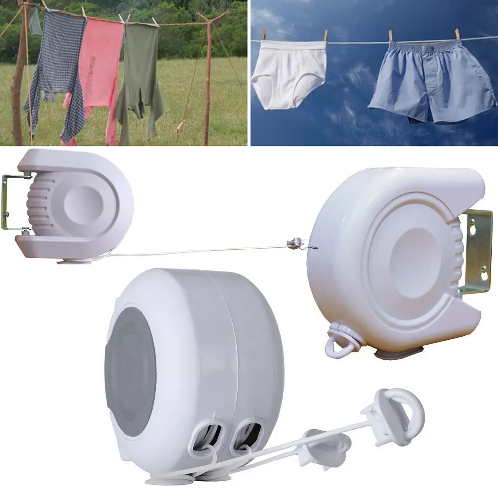 

Retractable Clothesline Heavy Duty Portable Clothes Dryer with 2 Adjustable PVC Rope String