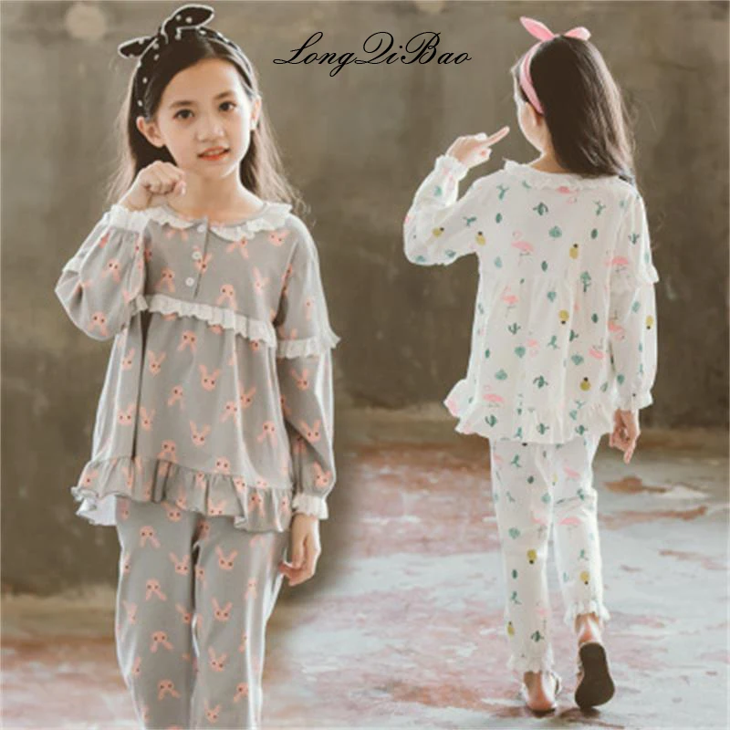 

Baby girl cartoon cotton home service suit 2018 new Korean version of the spring and autumn air conditioning service pajamas
