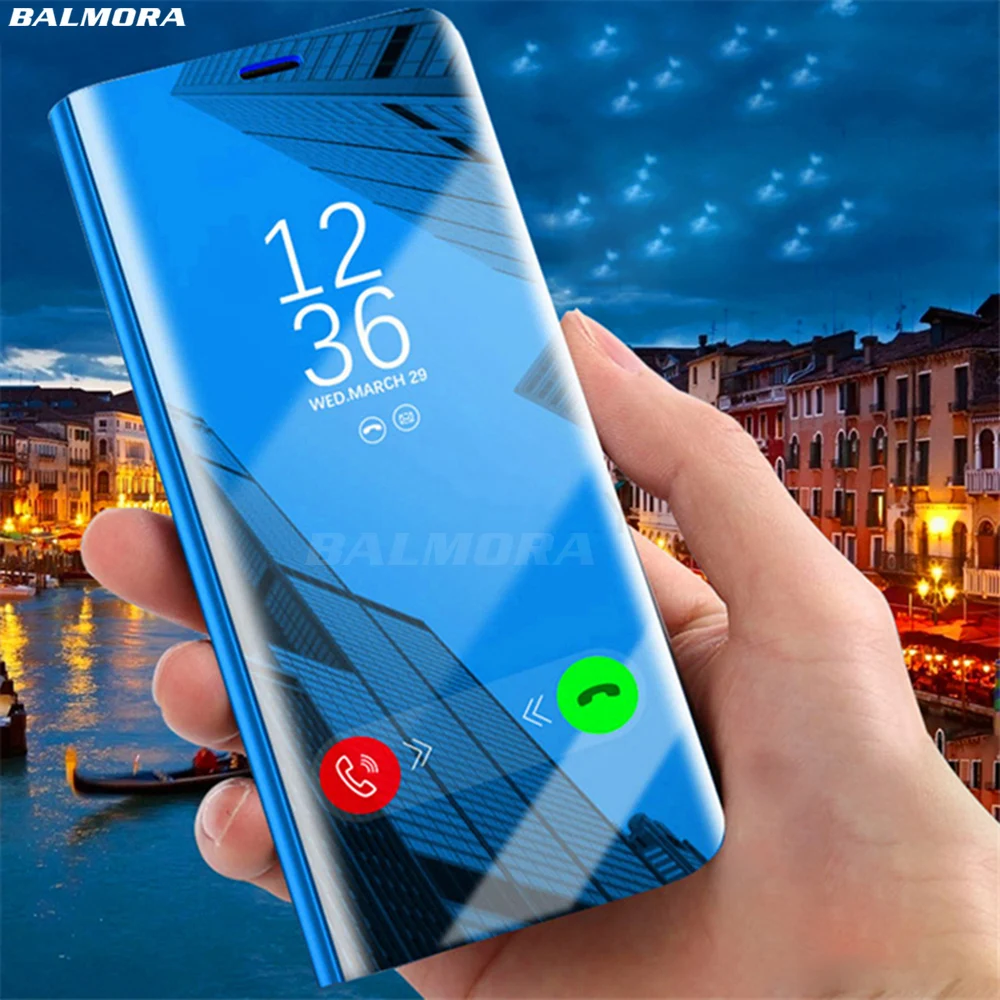 Зеркальный флип-чехол BALMORA для Iphone 6 6s 7 8 Plus X прозрачный с окошком обзора умный