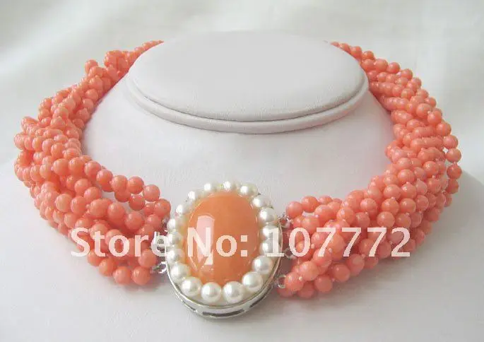 

10row 5mm natural pink coral necklace