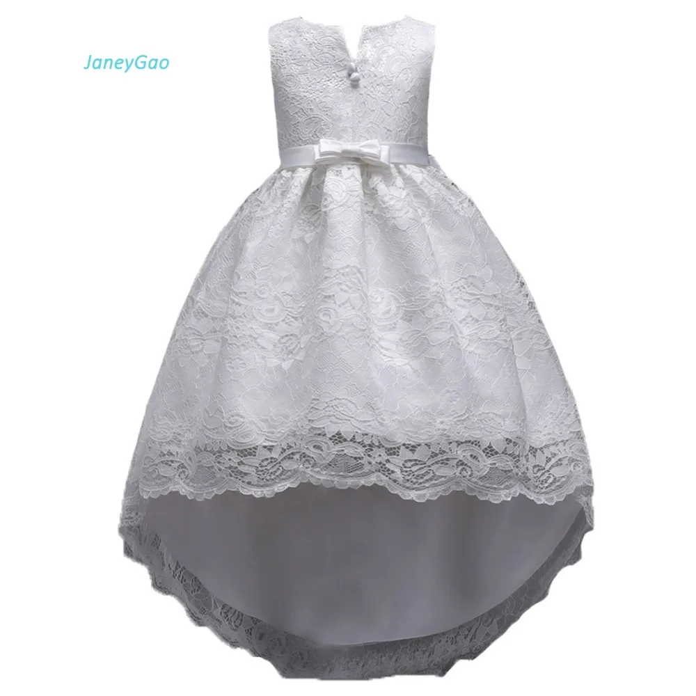 

JaneyGao Flower Girl Dress For Wedding Party Elegant Front Short Long Back Low High Formal Gown For Little Girl First Communion