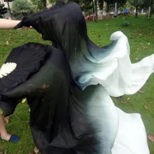 Черно-белый, 1 пара 1,8 м* 0,9 м(7"* 35") Ручная роспись танец живота шелковая вуаль, настоящий струящийся шелк