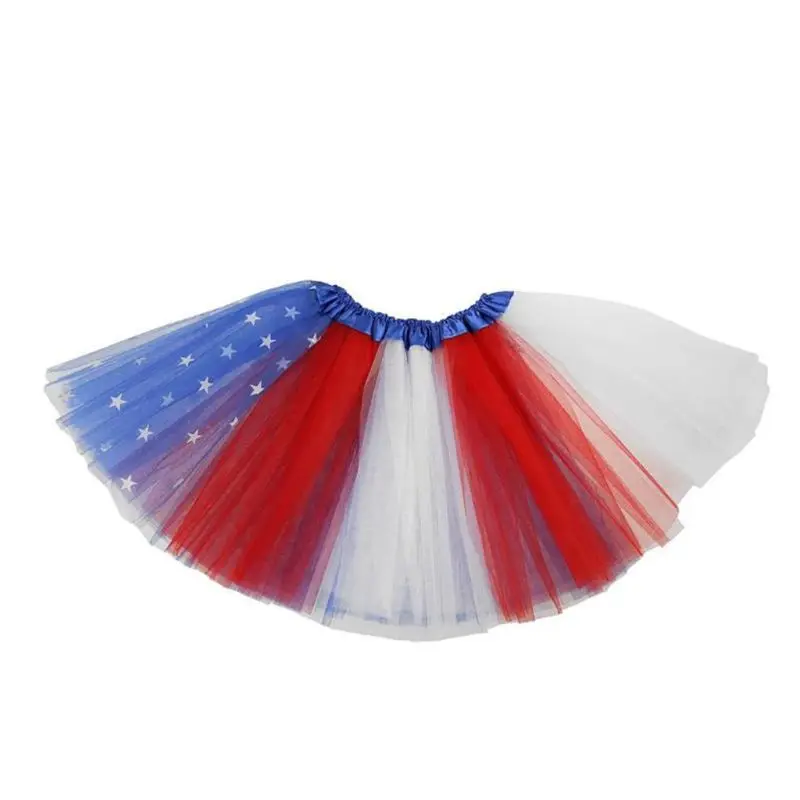 

Kids American Flag Three Layers Tutu Skirt Pentagram Star July 4th Independence Day Party Stage Halloween Costume 2-14T