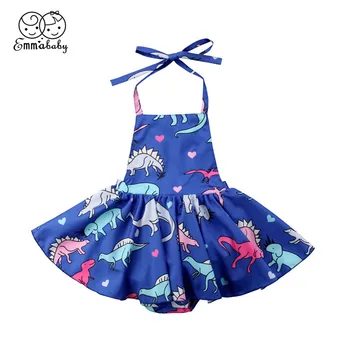 

Baby Girls Dinosaur Pattern Romper Dress Princess Kids Girls Backless Dresses New Sleeveless Tutu Halter Jumpsuit Dress Vestidos