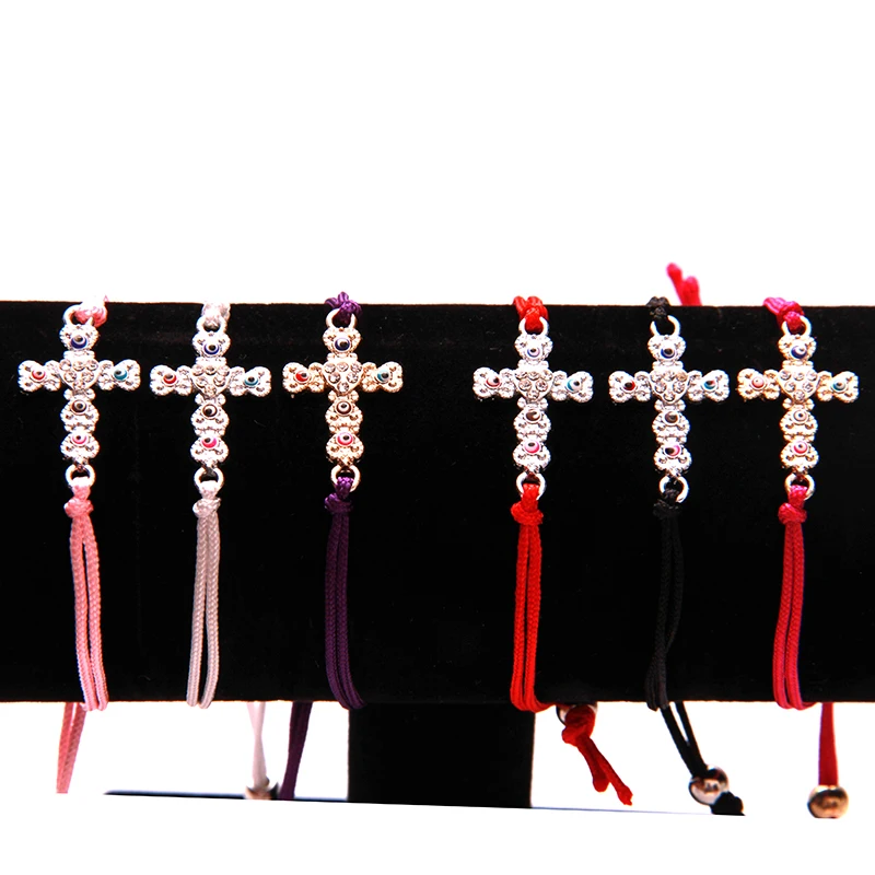 

NCRHGL Handmade Braided Crystal Cross Bracelet Bangles For Women Girls Turkish Evil Eye Bracelets Rope Chain Lucky Jewelry