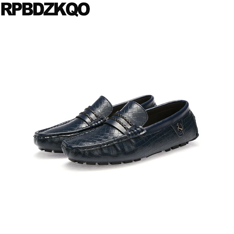 

moccasins braided leather shoes loafers black blue soft soled british style flats woven casual driving men square toe slip on