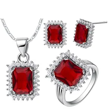 De moda caliente de plata 925 chapado en oro decoración del vestido de boda AAA Cubic Zircon collar y los pendientes de novia rojo sistemas de la joyería 2015