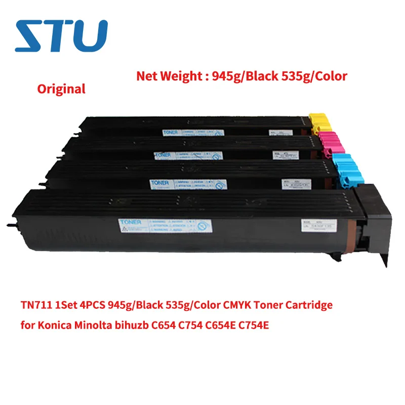 TN711 1Set 4PCS New Original 945gBlack 535gColor CMYK Toner Cartridge for Konica Minolta bihuzb C654 C754 C654E C754E