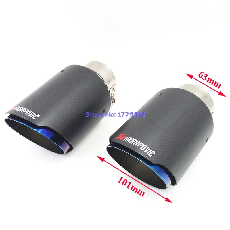 

1 Piece: Inlet 63mm Outlet 101mm Akrapovic Carbon Fiber Exhaust Tips Muffler Blue Burnt Stainless Steel Car Exhaust Muffler Pipe