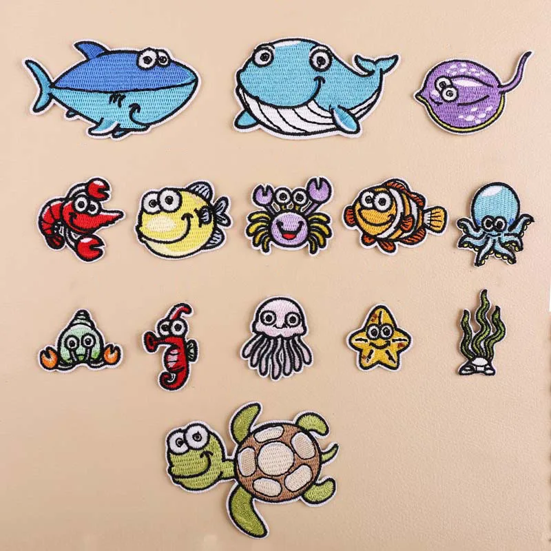 

Marine Life Embroidery Patch Heat Transfers Iron On Sew On Patches for Clothing DIY Clothes Stickers Decorative Appliques 47206