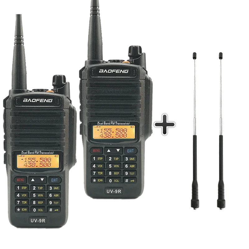 2 шт. Baofeng UV-9R пыле иди и болтай Walkie Talkie “иди и IP67 Водонепроницаемый любительской радиостанции УФ 9R двухстороннее радио CB Ham UV9R дальность 50 км - Цвет: Add 2 long antenna