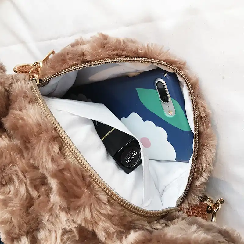 teddy faux fur cow shoulder bag
