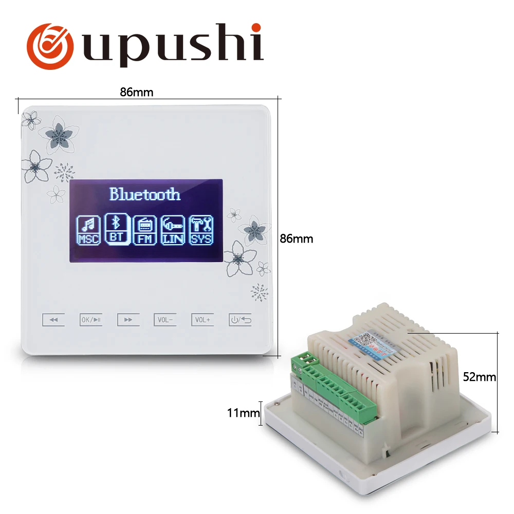 OUPUSHI A0 умный дом аудио настенные усилители Bluetooth, музыкальный плеер, SD Aux FM. Мини-усилитель с сенсорным экраном