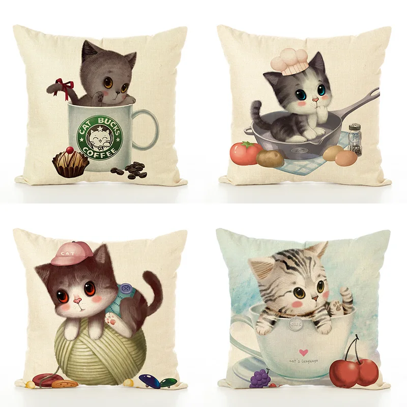 

12 Style 45x45cm Cute cat linen Cartoon Cushion Cover Decorative Pillowcase Throw Pillow Case For Sofa funda cojin kussenhoes