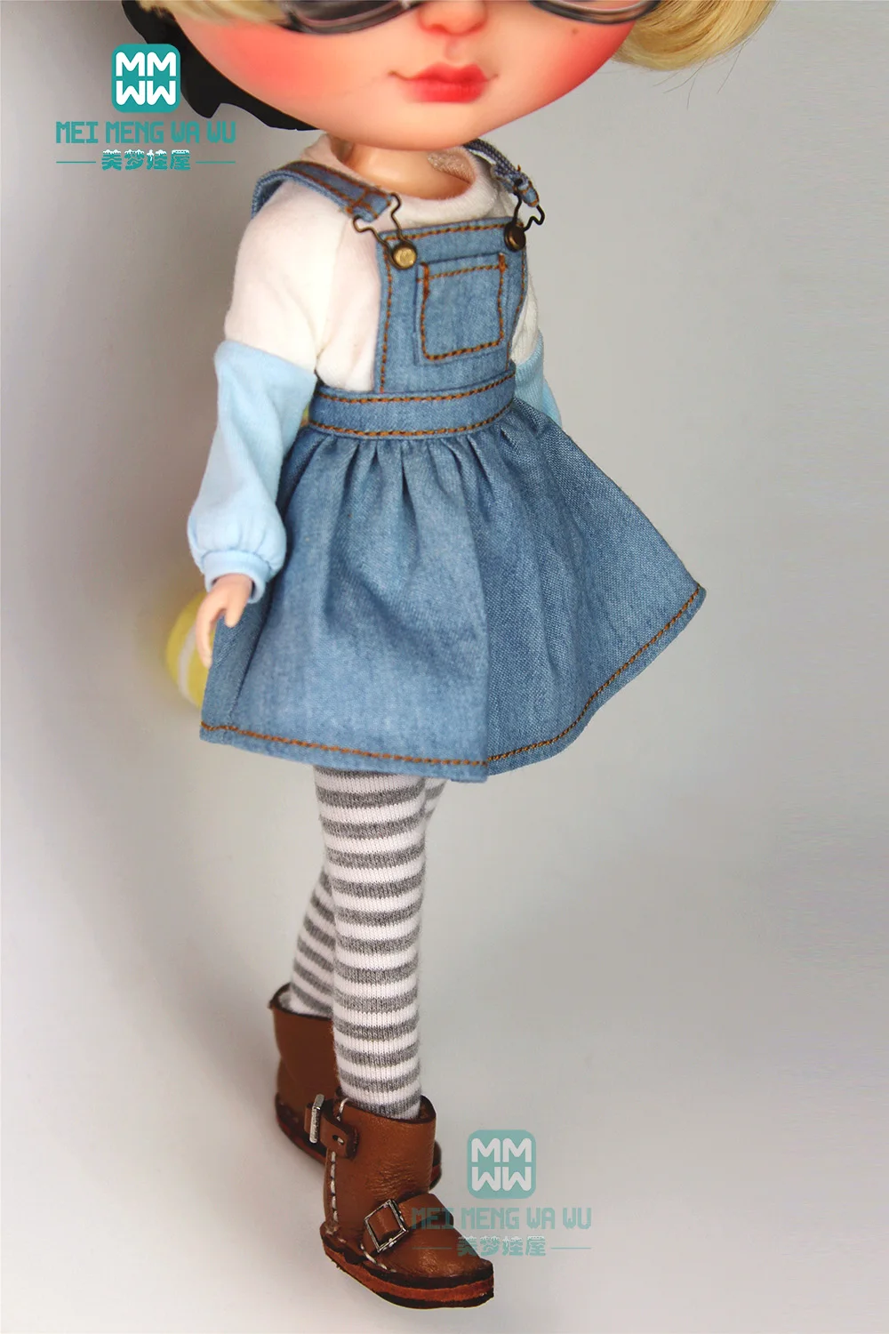 1 шт. Blyth Кукла Одежда модное джинсовое платье на бретелях, полосатые колготки для Blyth, Azone, obitsu, FR 1/6 кукла