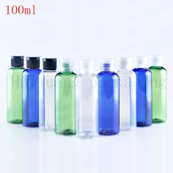 

30pcs/lot 100ml Plastic Cosmetic Cream Bottle Refillable Essence Lotion Flip cap Empty Bottles Blue Green clear Container