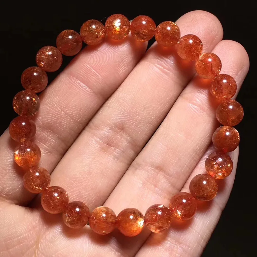 

7.5mm Natural Gold Strawberry Quartz Crystal Bracelet Woman Man Love Party Gift Round Beads Gift Stretch Lucky Sun Stone Jewelry