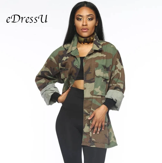 

Women Military Camouflage Jacket Hot Green Fatigues Long Coat Loose Casual Daily Army Battle Jungle Garment ME-Q045