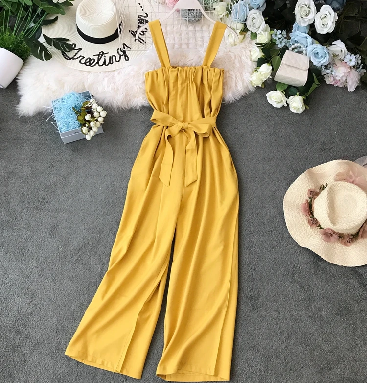 ALPHALMODA хлопковый комбинезон Для женщин Slim Fit высокое пояса прямого кроя без рукавов Повседневное Летняя одежда