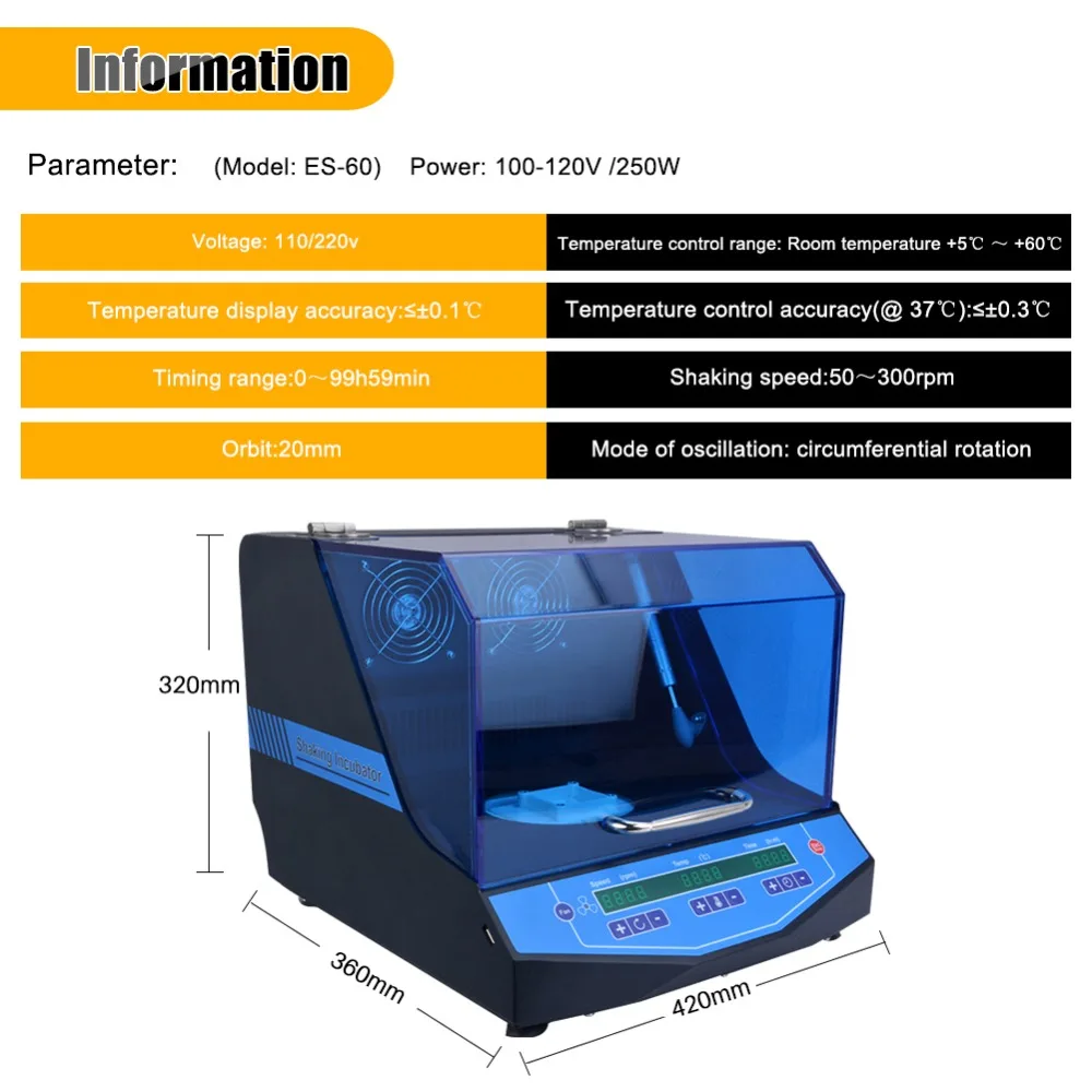 ES-60 инкубатор с постоянной температурой и шейкер 50 ~ 300 об/мин R. T. + 5 ~ 60