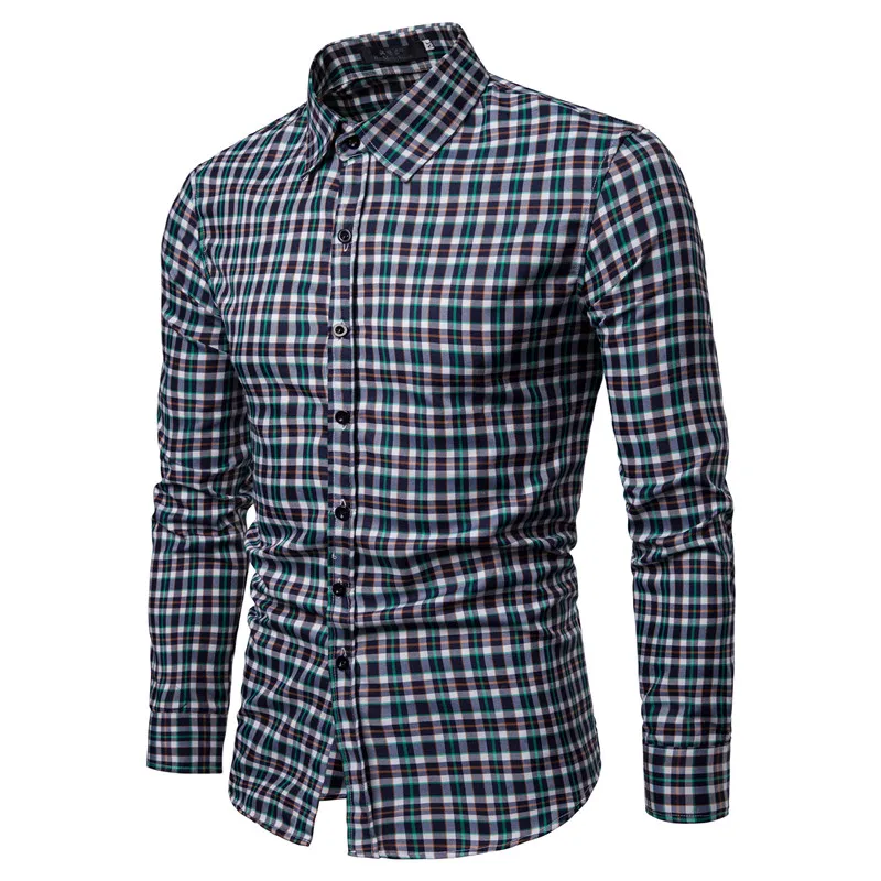 Drop Shipping Men Plaid Shirt Long Sleeve Casual Shirts 2019 Fashion Multi-Color Checkered Cotton Chemise Homme Man Clothes