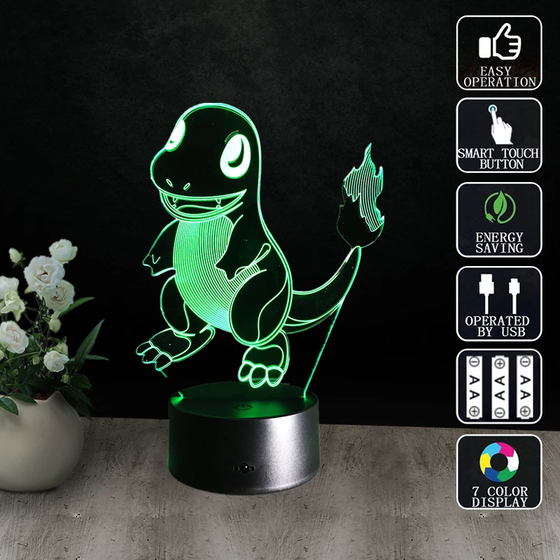 

LED Night Lights 3d bulbing licht toys Pocket Monster Charmander Table Lamp Acrylic plates Veilleuse Enfant USB Lampara Infantil