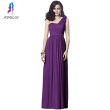Long Purple Chiffion Bridesmaid Dresses Flowers One Shoulder Zipper Back Women Maxi Dress For Weddings
