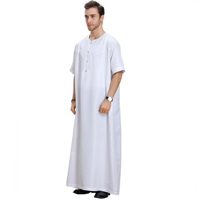 2021 мусульманская Мода для мужчин Исламская ткань Jubah Thobe халаты кафтан Кнопка