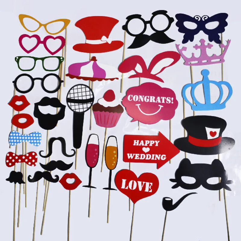 31pcs Photo Booth Props Funny DIY Hat Crown Mask Mustache Lips On A Stick Props Baby Shower Birthday Wedding Party Supplies (4)