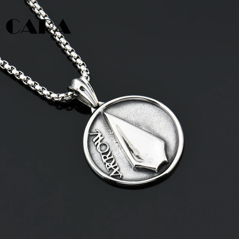 

CARA New 316L Stainless steel top quality ARROW round plated pendant necklace mens punk hip hop necklace drop shipping CAGF0413