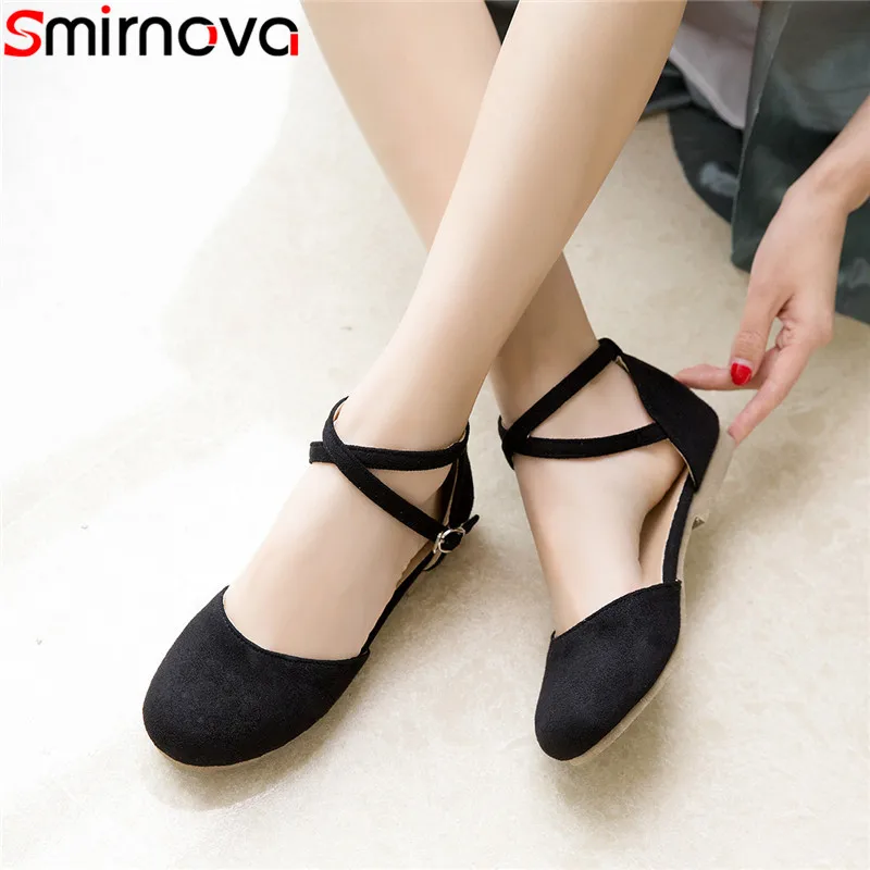 

Smirnova 2019 hot sale new arriva shoes woman buckle flat shoes women flock casual comfortable mary janes shoes flats women
