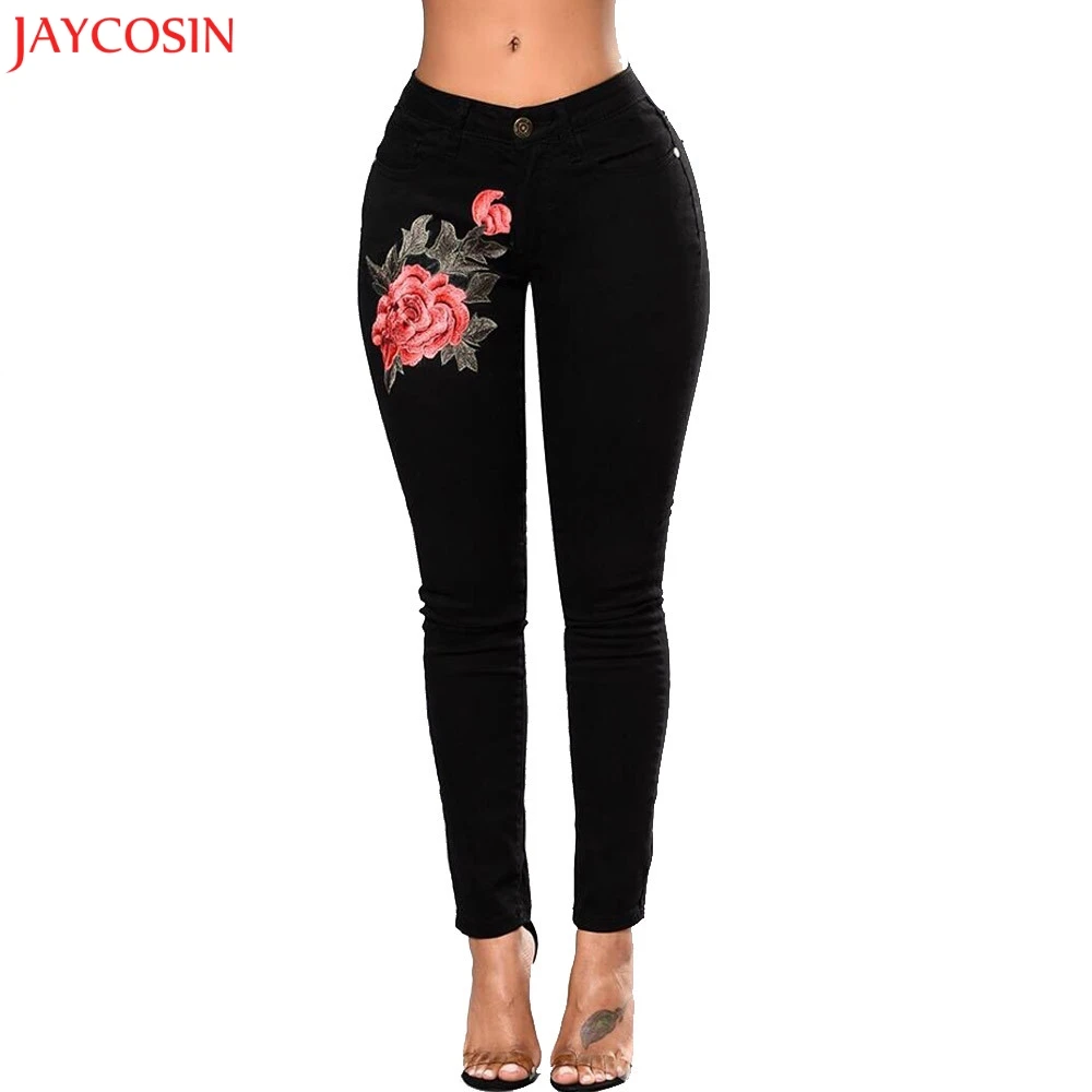 JAYCOSIN женские узкие облегающие брюки углу вышитые небольшой стрейч хлопок ноги эластичный высокой полной длины узкие джинсы z0926