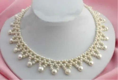 

huij 001399 charming south sea Knitting white pearl necklace