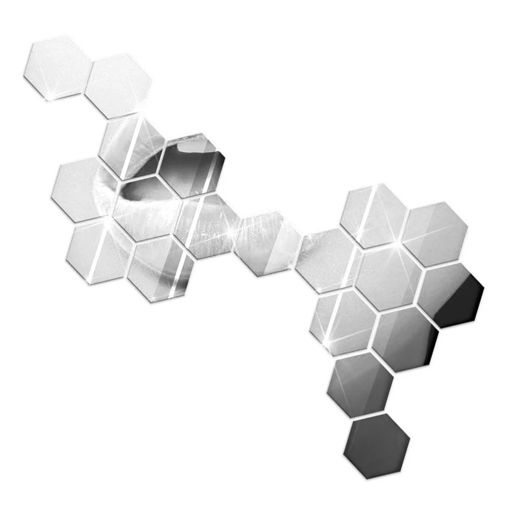 Шестигранная акриловая Наклейка на стену 12 шт. съемные зеркальные Плоские наклейки украшение на стену