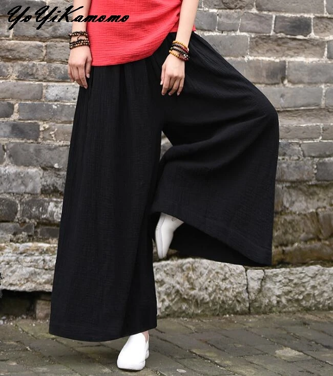 

Women Pants Loose Trousers 2018 Autumn Cotton Linen Original Soft Wide-legged Pants Big Size Elastic Waist Women Black Pants
