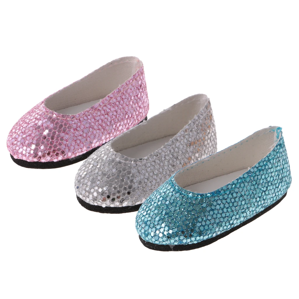 3 Pair Stylish Sequins Dancing Shoes Flats for Wellie Wishers Doll Accessory