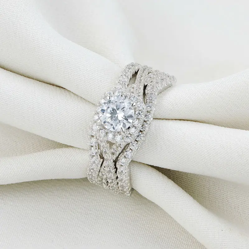 Anéis de Casamento para as Mulheres Anel de Noivado Jóias na Moda Newshe Sólido Prata Esterlina 1.3 ct Aaa cz Azul Cristal Conjunto 3 Pçs 925 14 as mulheres sólido 925 prata esterlina 1.3