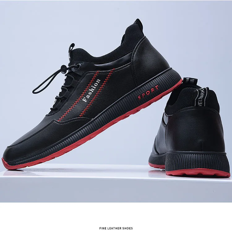 

High Quality Spring men's Anti-Slip Lace-Up Leather Shoes 2019 New Breathable Sports Casual Shoes PU Vamp Shoes