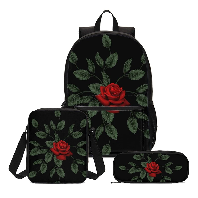 3pcs Set Backpack Women Casual Rose Floral Print Backpack Bookbags School Backpacks Bags For Teenage Girls Mochila Mujer - Цвет: 7