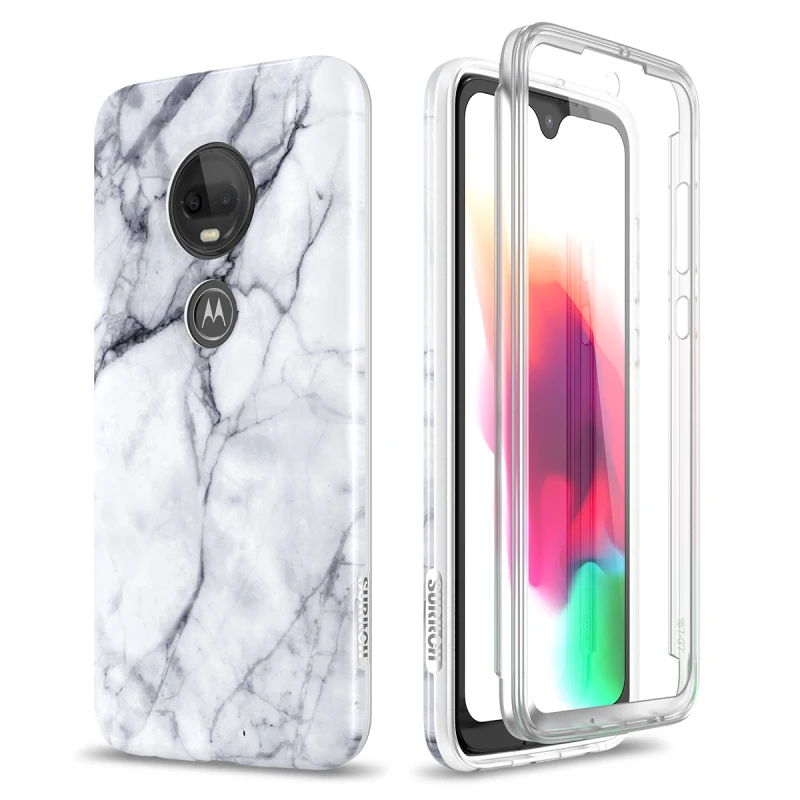 

Yokata Marble Soft Case for Motorola Moto G7 360 Case 2 in 1 Shockproof Bumper with Built-in Screen Protector for Moto G7 Plus