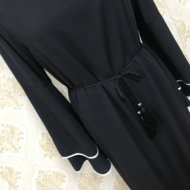 Z06 мусульманский женский Дубай Абая черный халат с длинным рукавом
