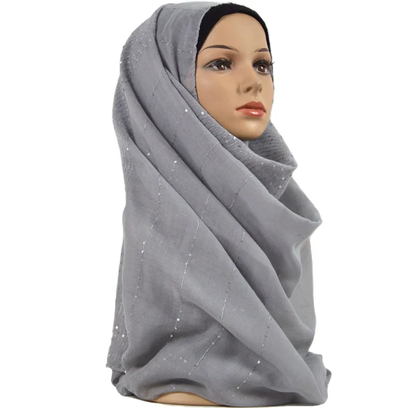Блестящий простой хлопковый шарф с блестками хиджаб мерцающий кашне в мусульманском стиле, однотонный Бандана с бахромой, мусульманский хиджаб, шарфы 10 шт./Lo