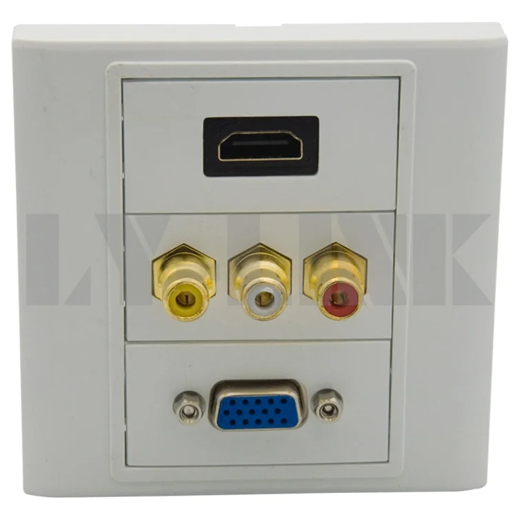 Настенная пластина HDMI VGA 3RCA AV с гнездовым разъемом|av wall plates|wall platehdmi vga plate |