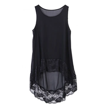 

2018 Women New Fashion Casual Solid Chiffon Blouse Sleeveless Black Irregular Spliced Lace Floral Loose Shirt Tops Plus Size Hot