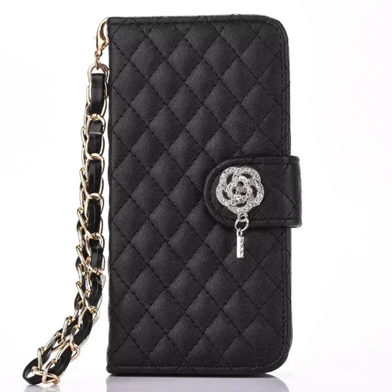 Goede Stijlvolle Rose Diamond PU Leather Lattice Gewatteerde Handtas Style Polsbandje Portemonnee Flip Case iphone x 5 s se 6 6 s 7 8 plus